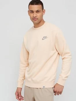 Image of Nike NSW Revival Fleece Crew Sweat Top - Beige, Beige, Size L, Men