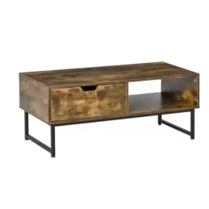 image of Homcom Coffee Table Wood Finish Metal Frame Sofa Table With Drawer And Shelf Brown