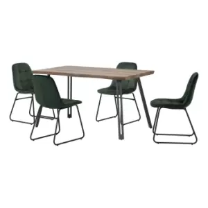 Image of Quebec Wave Oak Effect Dining Table with 4 Lukas Green Dining Chairs Emerald Green