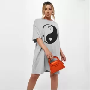Image of Missguided Oversized Graphic T Shirt Dress - Grey