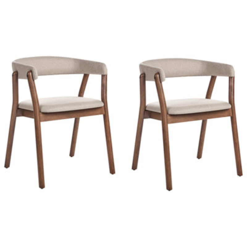 Image of Beliani Set Of 2 Dining Chairs Mylo Fabric Dark Brown/ Beige
