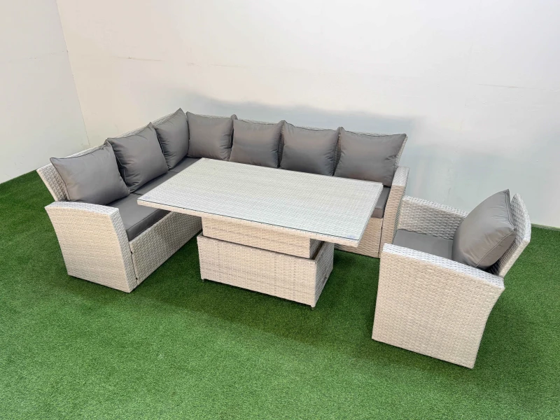 Image of Fimous 7 Seat Garden Furniture Corner Sofa with Armchair Light Grey Light Grey Unisex