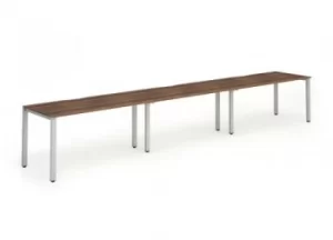 Image of Single Silver Frame Bench Desk 1600 Walnut (3 Pod)