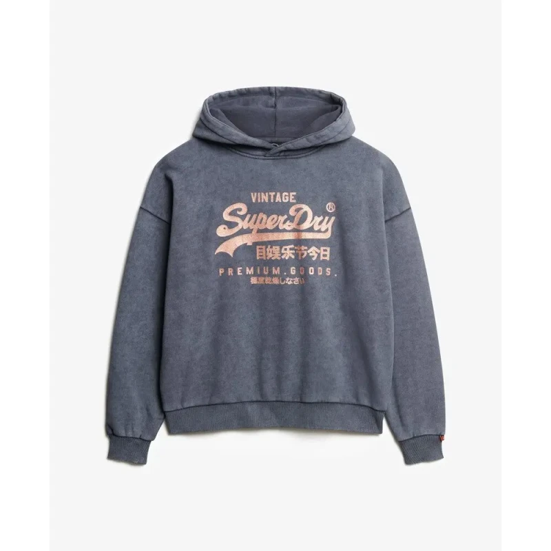 Image of Superdry Womens metallic hooded sweatshirt Superdry Vintage Logo Noir Female L