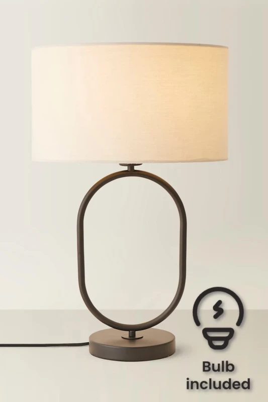 Image of ValueLights ValueLights Antonia Fabric Drum Lamp Shade Matte Black Oval Table Lamp with Bulb in Natural Natural One Size Unisex 5059406066931