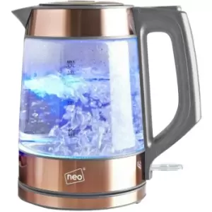 image of Neodirect - Neo Grey and Copper Cordless Nordic Illuminated Glass Kettle