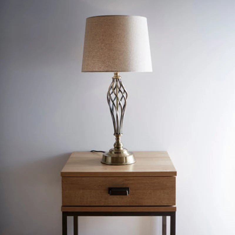 Image of K LIVING Compton Antique Brass Table Lamp and Shade Gold