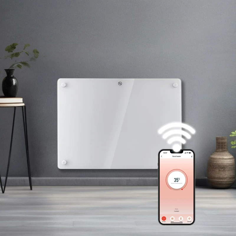 Image of Futura 1000W WIFI Glass Electric Panel Heater Radiator White Wall Mounted White Unisex