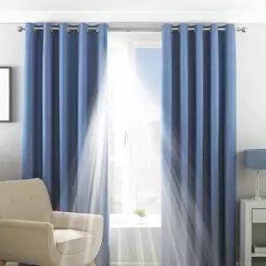 Image of Riva Home Eclipse Plain Thermal Blackout Eyelet Lined Curtains, Denim, 46 x 72 Inch