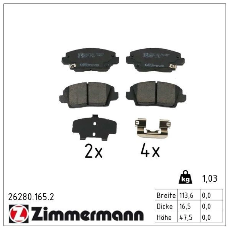Image of ZIMMERMANN Brake pad set ZIMMERMANN 26280.165.2