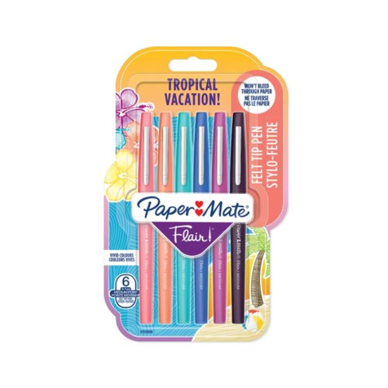 Image of Paper Mate Paper Mate Flair Felt Tip Pen Medium 0.7mm Tropical (Pack of 6) 2028906 2028906