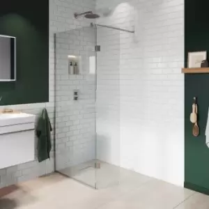 Image of 700mm Nickel Frameless Wet Room Shower Screen with Wall Support Bar and Pivot Return Panel - Live Your Colour