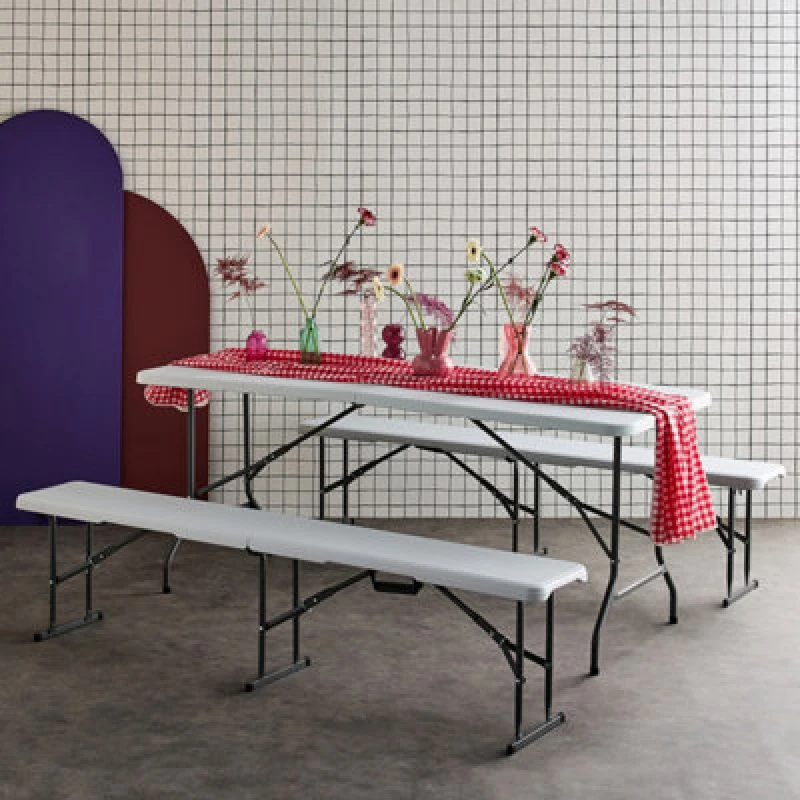 Image of sweeek Foldable Plastic Reception Table With Bench White