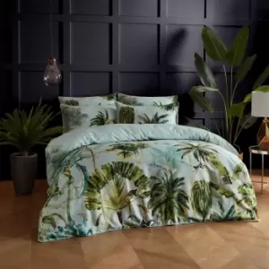 Image of Paoletti Forsteria 100% Cotton Duvet Cover and Pillowcase Set Green, White and Yellow