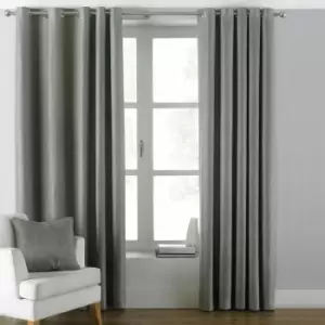 image of Atlantic Woven Twill Lined Eyelet Curtains, Grey, 90 x 54" - Riva Paoletti