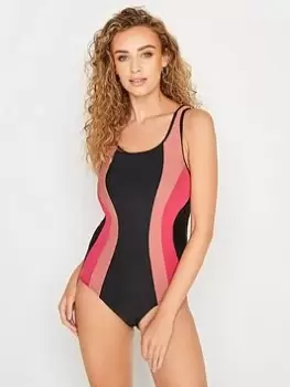 Image of Long Tall Sally Active Contrast Contour Swimsuit - Black, Size 12, Women