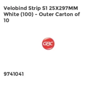 image of Velobind Strip S1 25X297MM White (100) - Outer Carton of 10