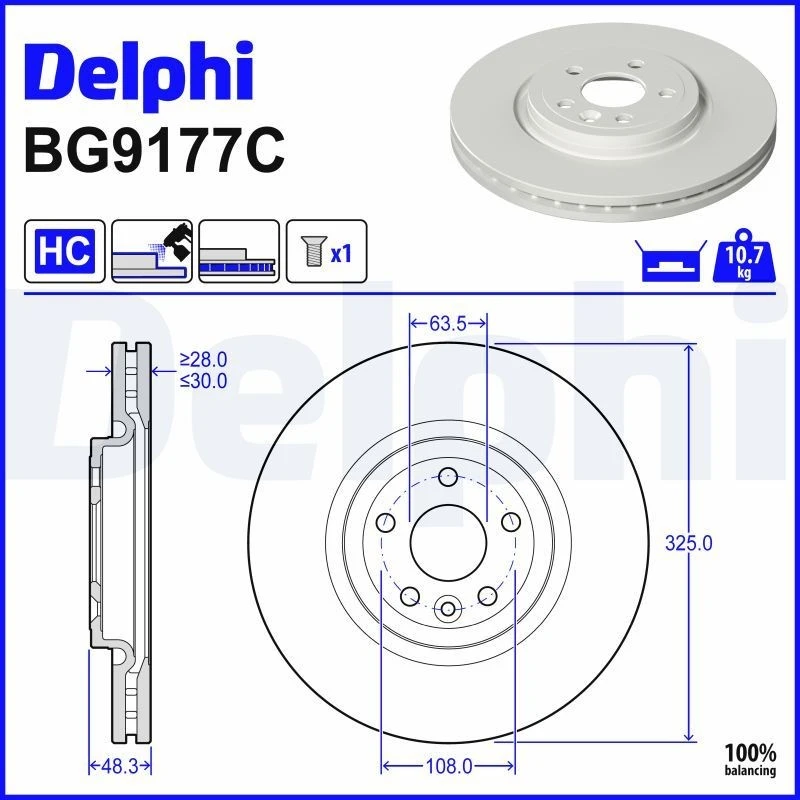 Image of DELPHI Brake disc DELPHI BG9177C