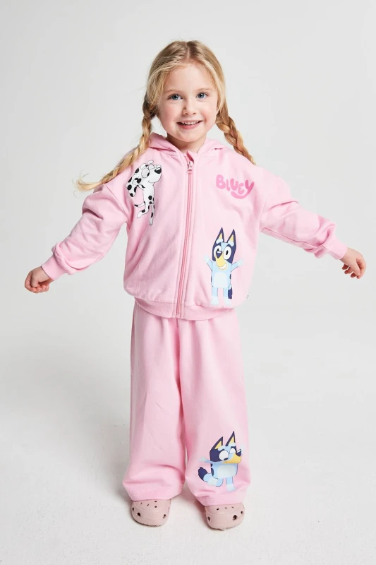 Image of Brand Threads Bluey Jogger Set in Pink Size: 3-4 Years Pink Unisex 3-4 Years