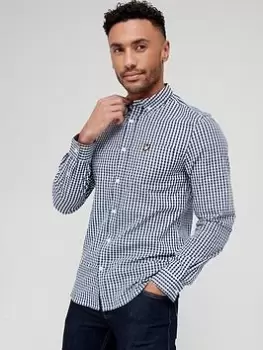 Image of Lyle & Scott Slim Fit Gingham Shirt - Navy/White , Navy/White Size M Men