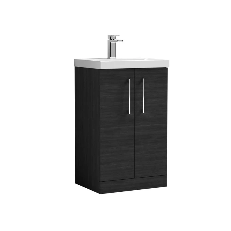 Image of Balterley Contemporary Bathroom Floor Standing 2 Soft-Close Door Vanity Unit & Mid-Edge Ceramic Basin, Charcoal Black, 500 mm in Black Unisex