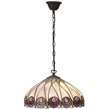 image of Interiors Hutchinson - 1 Light Medium Ceiling Pendant Dark Bronze, Tiffany glass, E27