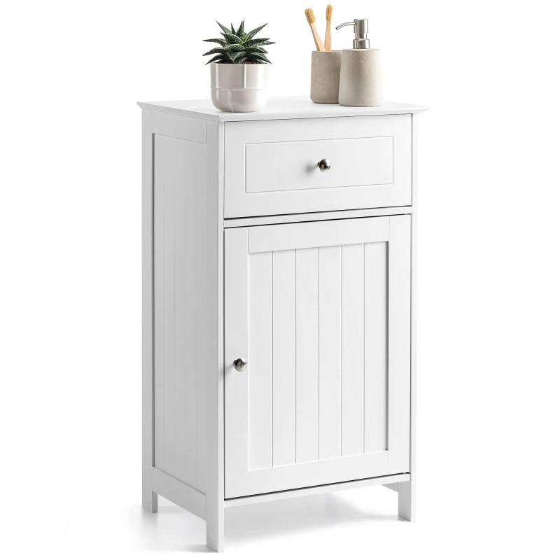 Image of Christow Bathroom Drawer Cabinet Wooden White Single Door Storage Cupboard Unit White