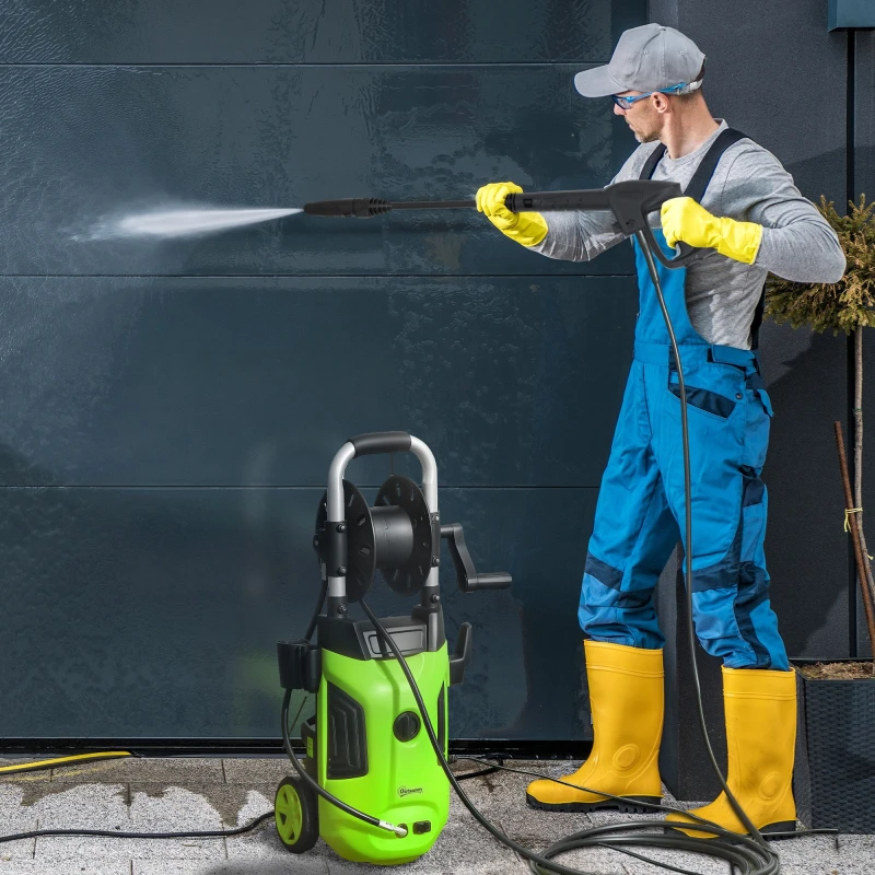 Image of Outsunny 1800W Power Washer 150 Bar Pressure 6M Hose And Hose Reel - Green TJ Hughes 5063603668928