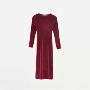 image of Missguided Velvet Ribbed Bodycon Dress - Red