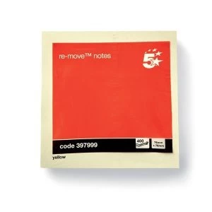 image of 5 Star Office Re Move Notes Cube Pad of 400 Sheets 76x76mm Yellow