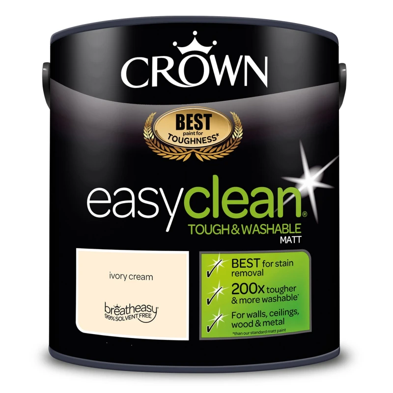 Image of Crown Easyclean Matt Emulsion Paint, 2.5L, Ivory Cream