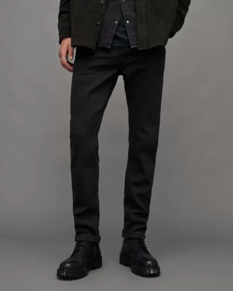 Image of AllSaints Mens Cotton Traditional Rex Slim Jeans, Black, Size: 36/L32