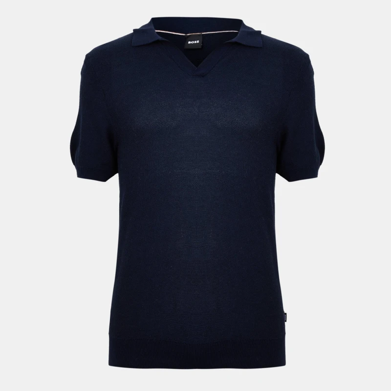 Image of Boss Mens Tempio Fine Knit Short Sleeve Polo Shirt Dark Blue 404 male Small