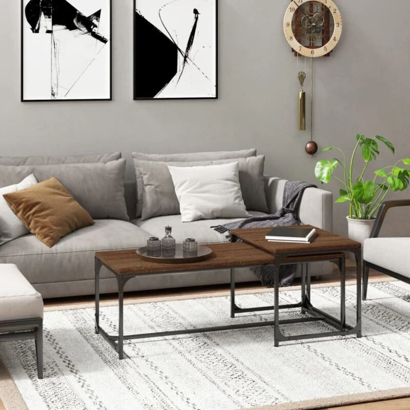 Image of Vidaxl Coffee Tables 2 Pcs Brown Oak Engineered Wood, Brown 823341