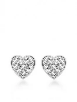 image of Love Diamond 9Ct White Gold Pave Set Diamond 4Mm Heart Stud Earrings