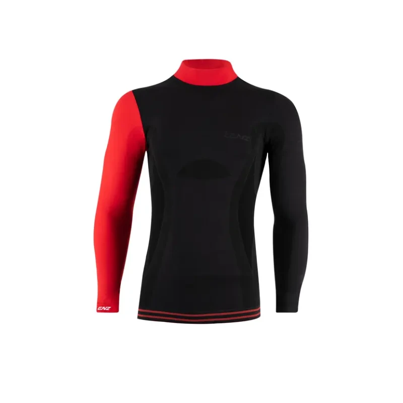 Image of Lenz 6.0 Merino Turtle Neck Longsleeve Shirt, black-red, Size M for Men