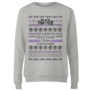 Image of Marvel Avengers Seasons Greetings From Wakanda Womens Christmas Sweatshirt - Grey - 3XL