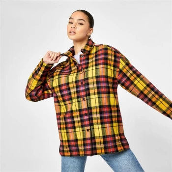 Image of Jack Wills Mila Quilted Check Shacket - Mustard