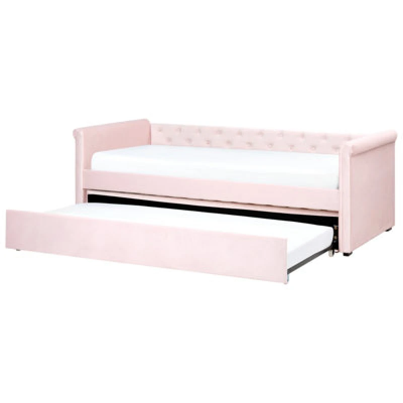 Image of Beliani Trundle Bed Velvet Libourne 90 X 200 Cm (Eu Single) Pastel Pink
