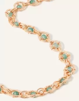 image of Accessorize Womens Gold and Green Beaded Chain Collar Necklace, Size: One Size