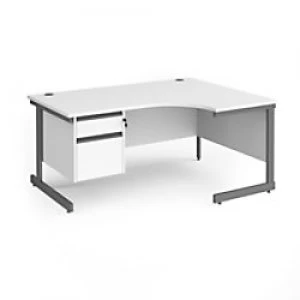 image of Dams International Right Hand Ergonomic Desk with 2 Lockable Drawers Pedestal and White MFC Top with Graphite Frame Cantilever Legs Contract 25 1600 x