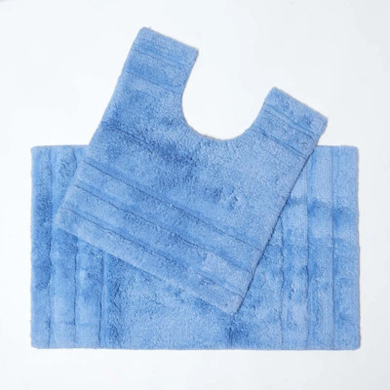 Image of Homescapes Spa Supreme Luxury Bath Mat and Pedestal Set Blue