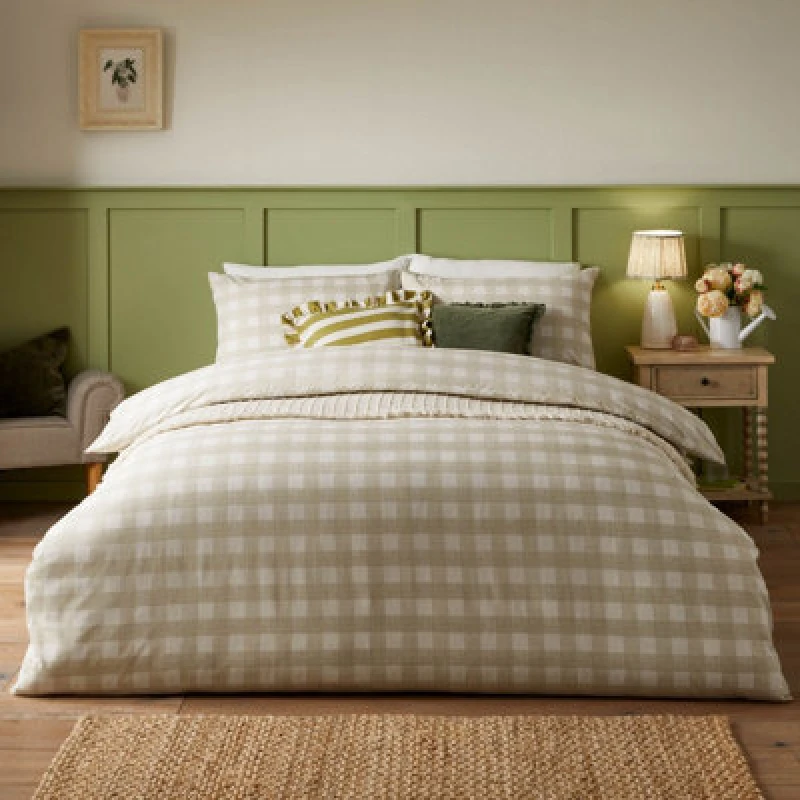 Image of Furn Furn Hartsford Check Printed Duvet Cover Set in Beige Size: Double Beige Double Unisex 5025532821331