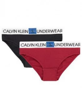 Image of Calvin Klein Girls 2 Pack Logo Briefs - Black/Red