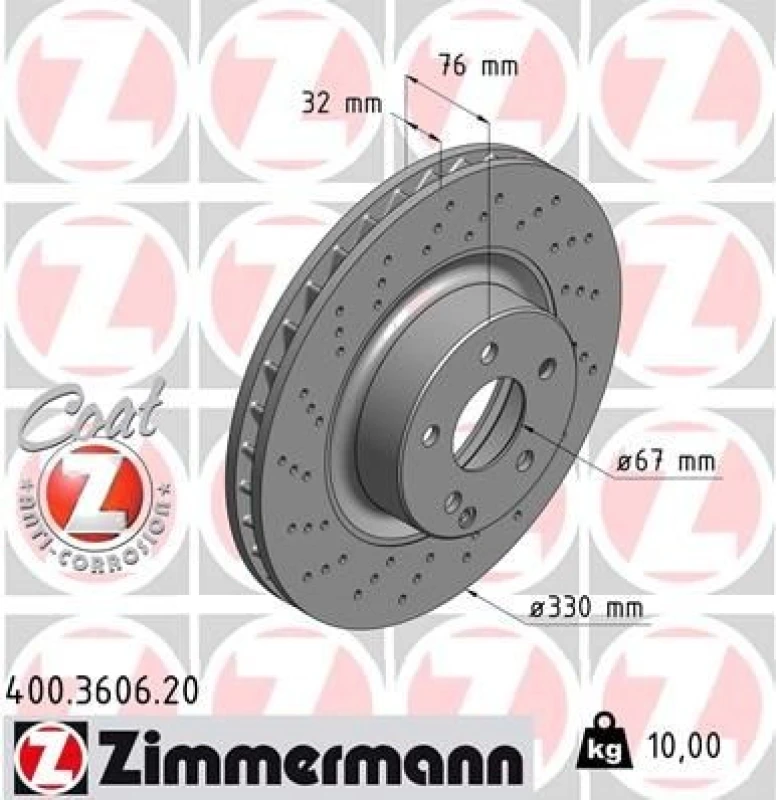 Image of ZIMMERMANN Brake disc ZIMMERMANN 400.3606.20