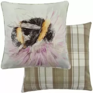 Image of Evans Lichfield - Watercolour Bee Print Piped Edge Cushion Cover, Multi, 43 x 43 Cm