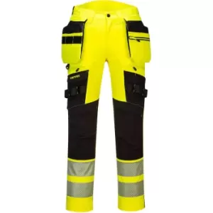 image of Portwest DX4 Hi Vis Detachable Holster Pocket Trousers Yellow / Black 28" 31"