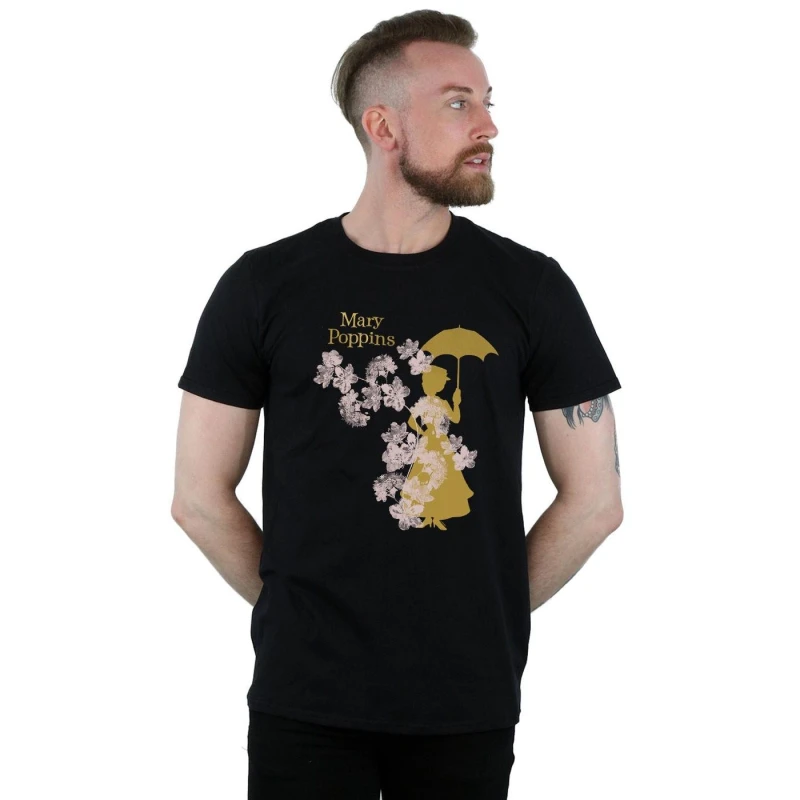 Image of Disney Men Mary Poppins Floral Silhouette T-Shirt in Black Size: Small Black S Male 5057864435580