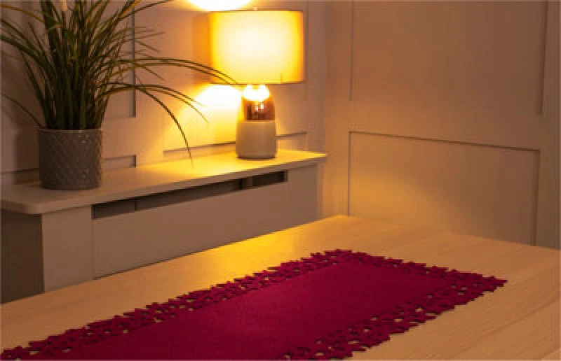 Image of Netagon Rectangular Felt Table Runner with Openwork Star and Snowflake Design Maroon Maroon