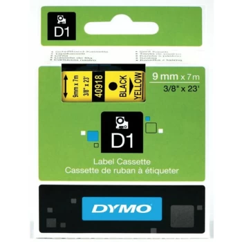 image of Dymo D1 40918 Black on Yellow Label Tape 9mm x 7m